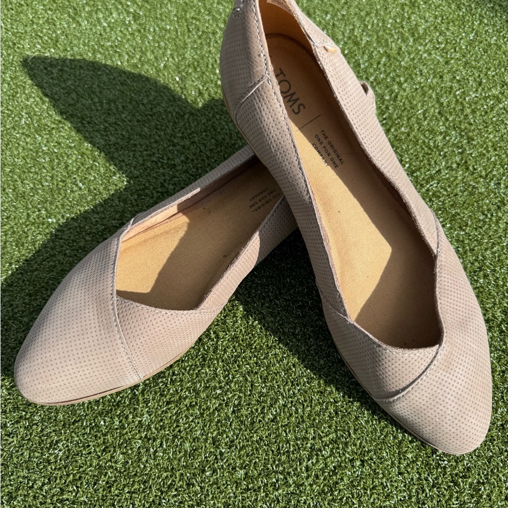 TOMS Textured Taupe Slip On Julie Flats with Perforated Design